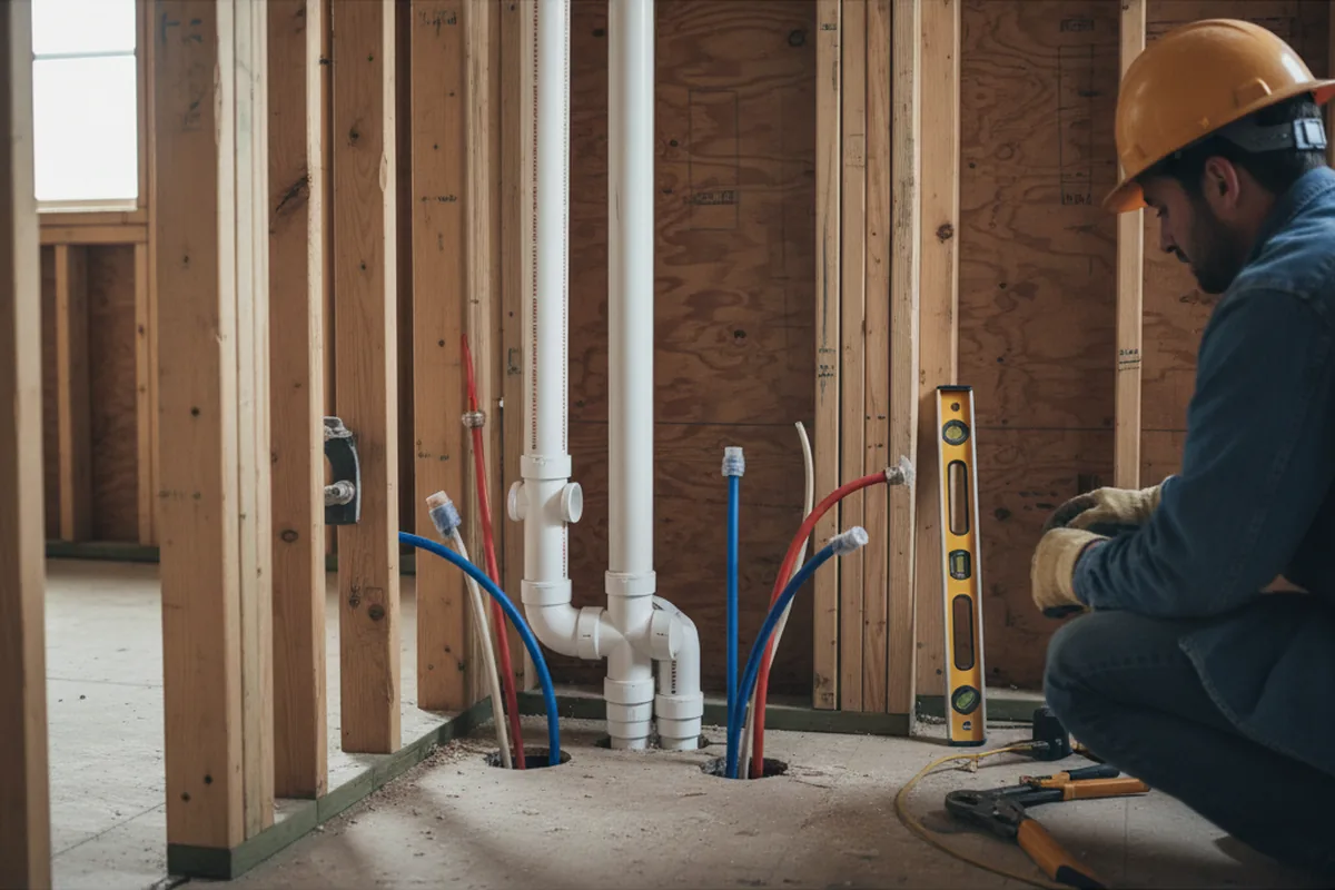 Drain and supply rough-in during Leak Detection in Shirley Mills
